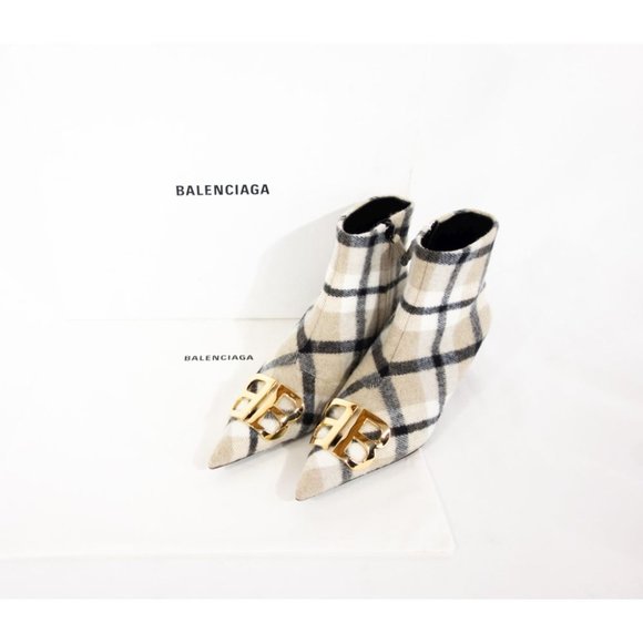 BALENCIAGA 36.5 40mm Bb Checked Flannel Ankle Boot - Picture 2 of 10